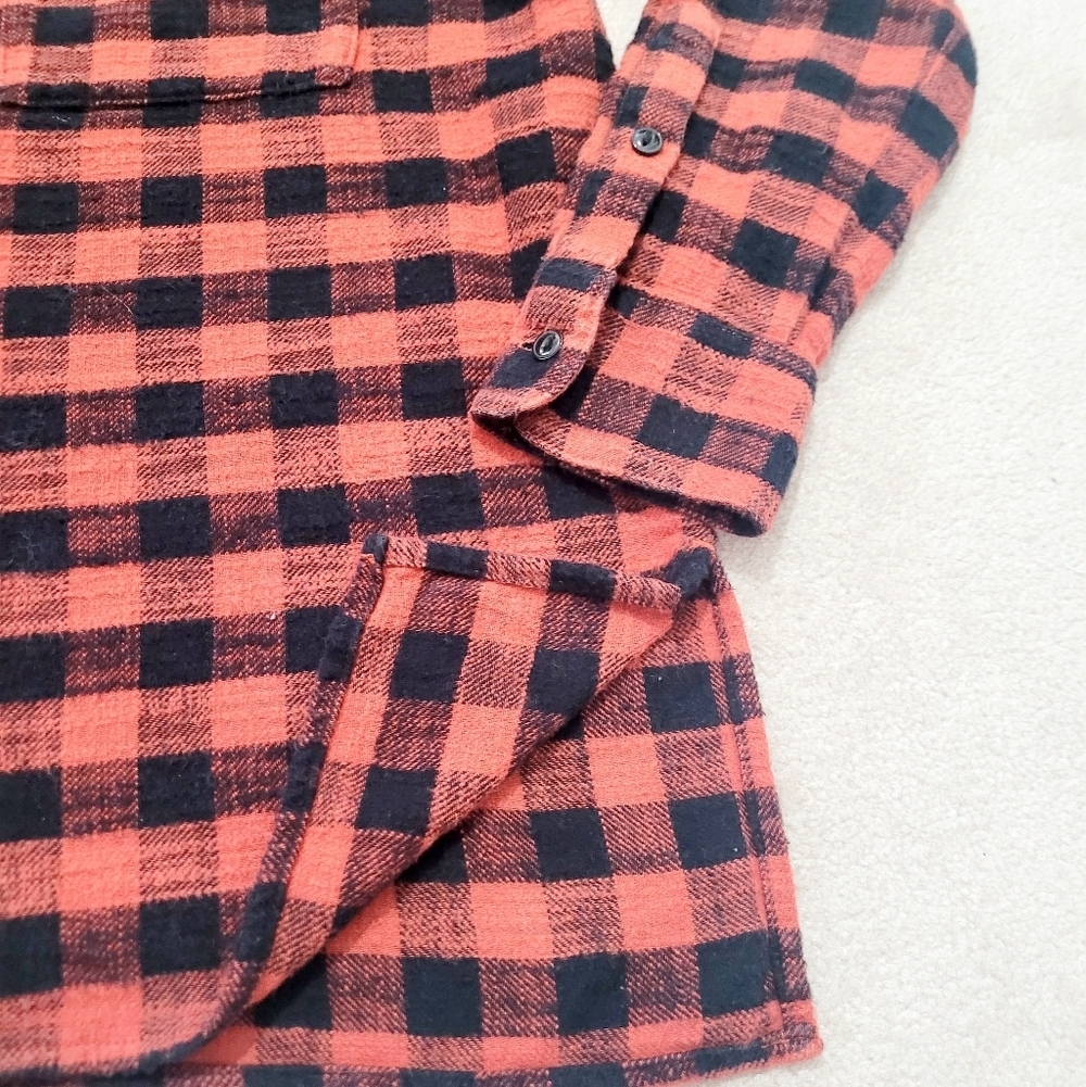 Madewell Woman Buffalo Plaid Flannel Shirt Small Red Black 100% Cotton Oversize - Picture 10 of 12